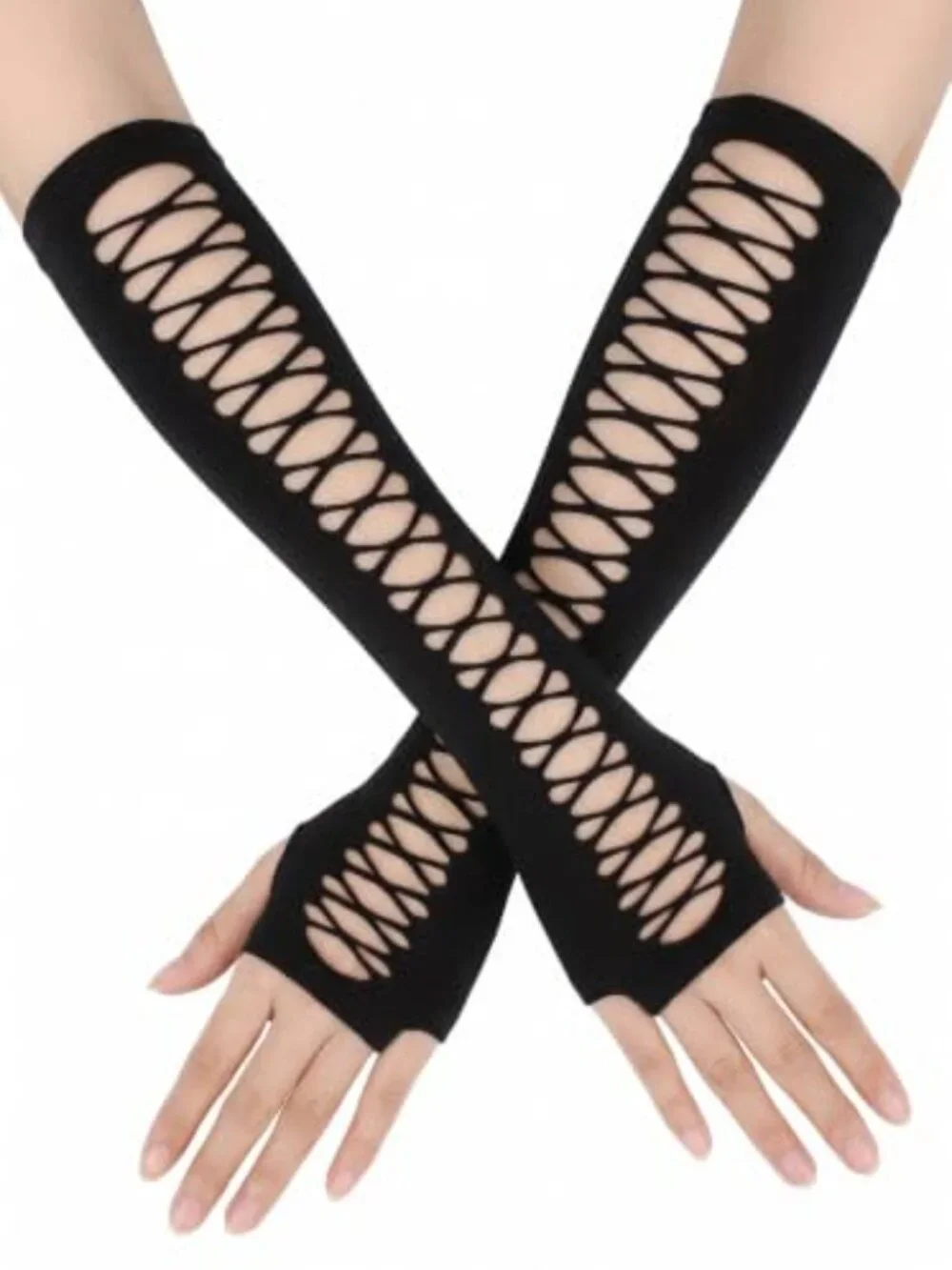 Fishnet Fingerless Gloves Arm Sleeves Y2K Grunge Punk Halloween